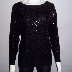 I.N.C. Black Sequined Raglan Sleeve Sweater Sz S